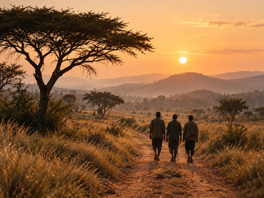 Camino en Angola al atardecer